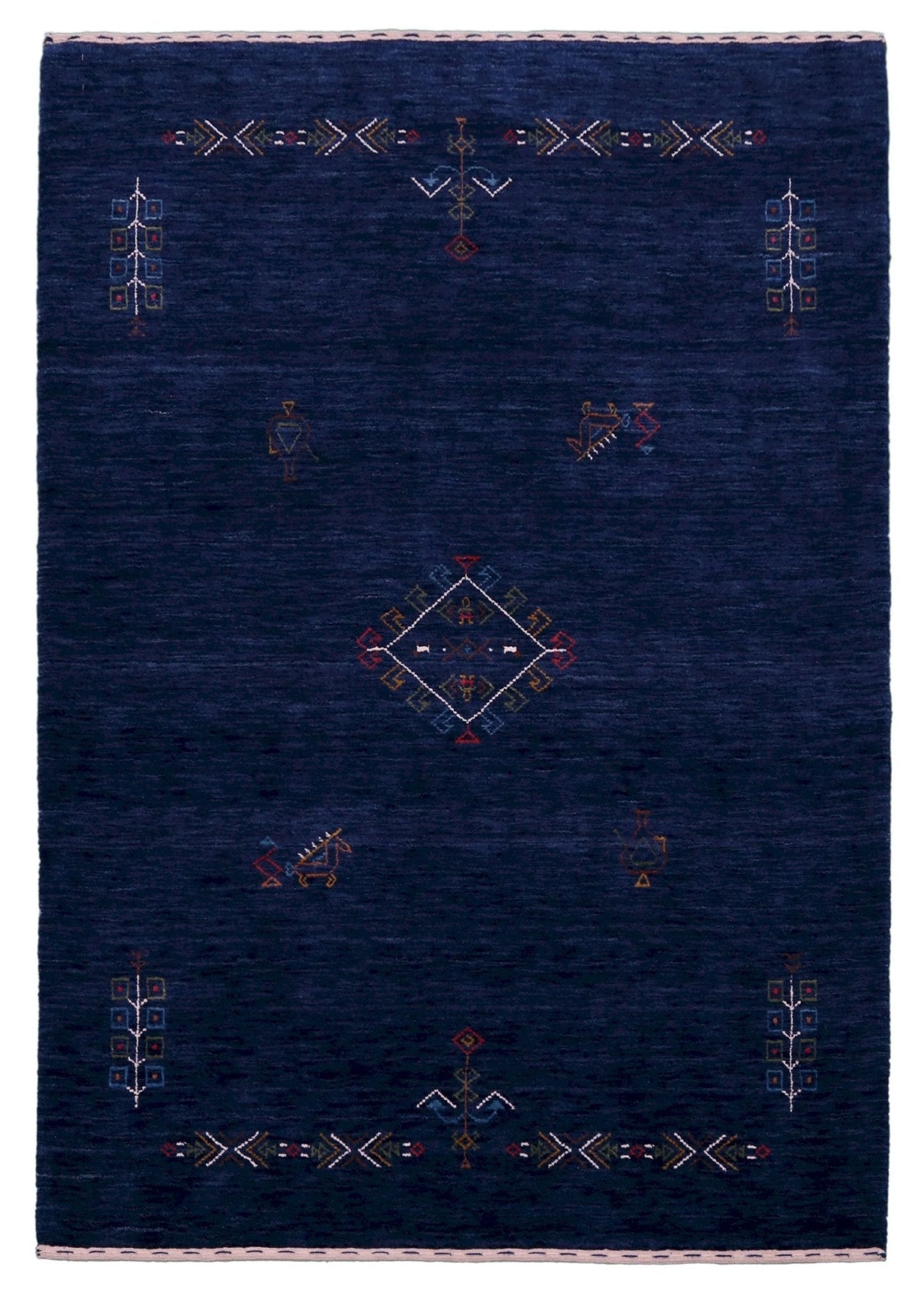 Blue Tribal Center Medallion Hand Loomed Wool Area Rug.