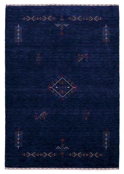 Blue Tribal Center Medallion Hand Loomed Wool Area Rug.