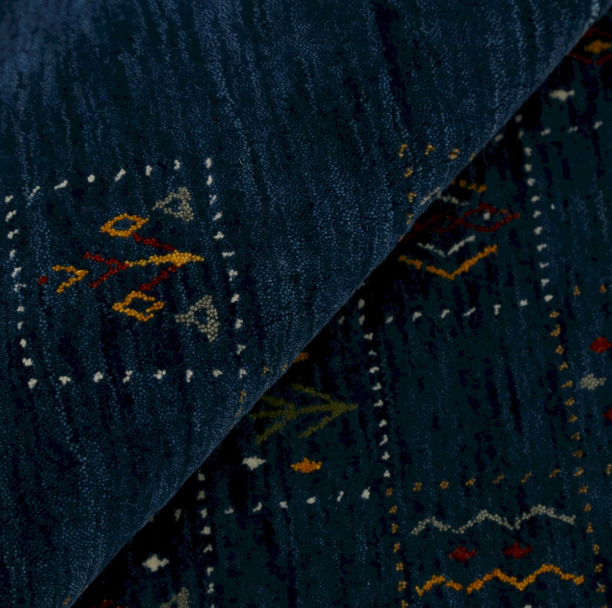 Blue Tribal Design Hand Loomed Wool Area Rug.