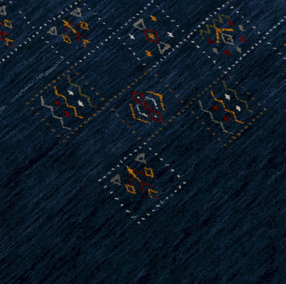 Blue Tribal Design Hand Loomed Wool Area Rug.