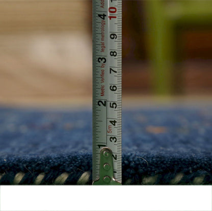 Blue Tribal Design Hand Loomed Wool Area Rug.