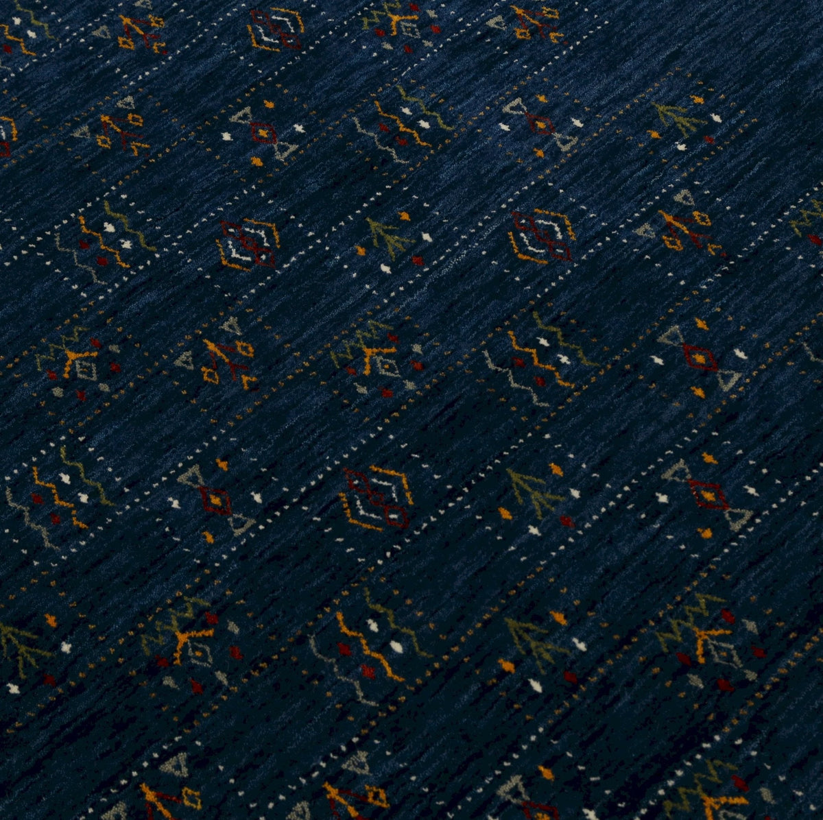 Blue Tribal Design Hand Loomed Wool Area Rug.