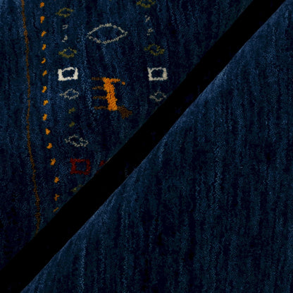 Contemporary Blue Design Hand Loomed Wool Area Rug.