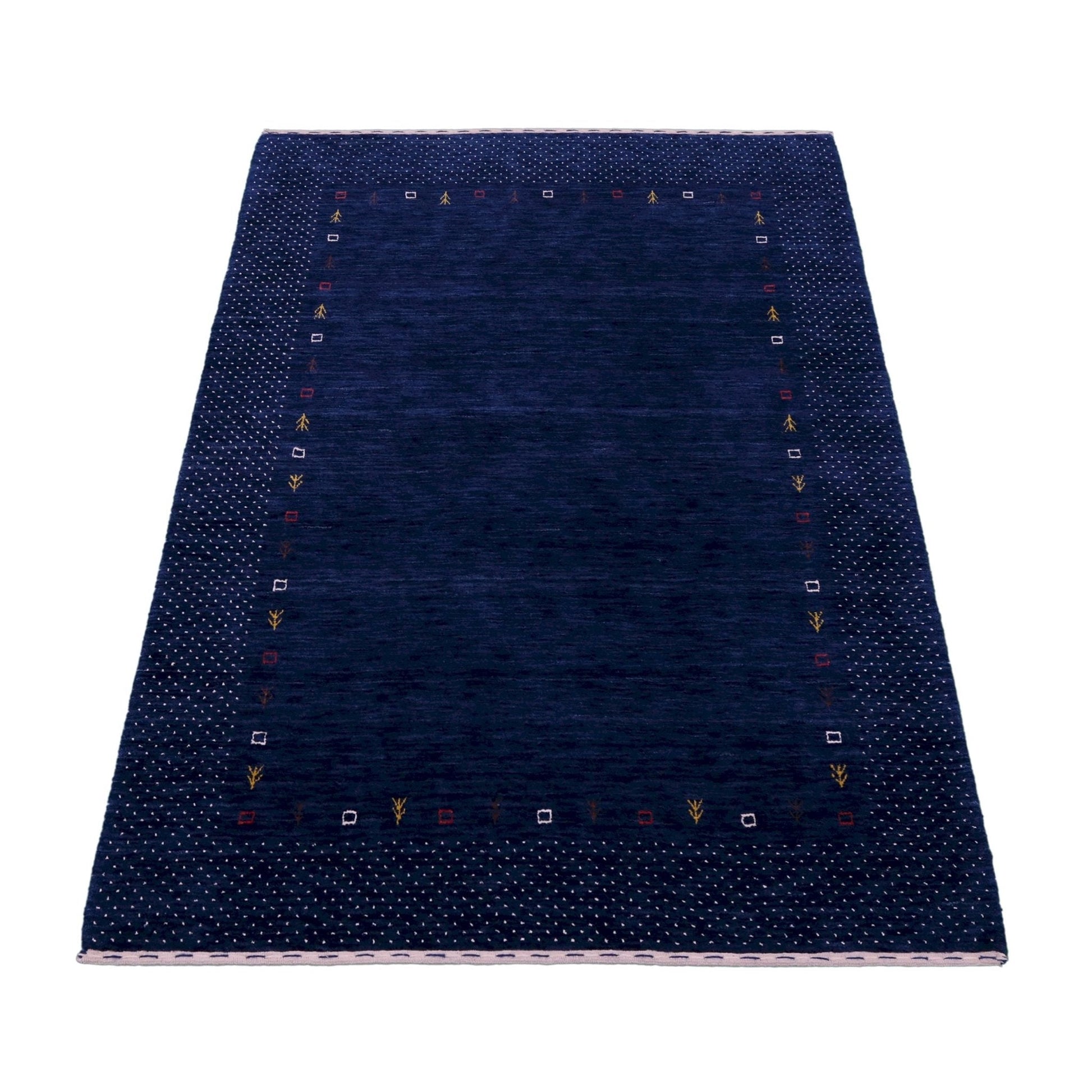 Contemporary Gabbeh Border Design Hand Loomed Wool Area Rug.