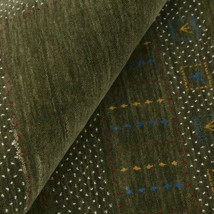 Gabbeh Design Hand Loomed Green Wool Area Rug.