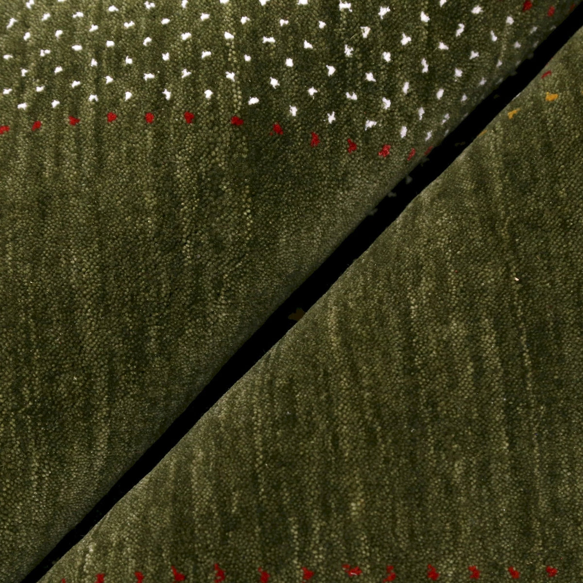 Gabbeh Design Hand Loomed Green Wool Area Rug.
