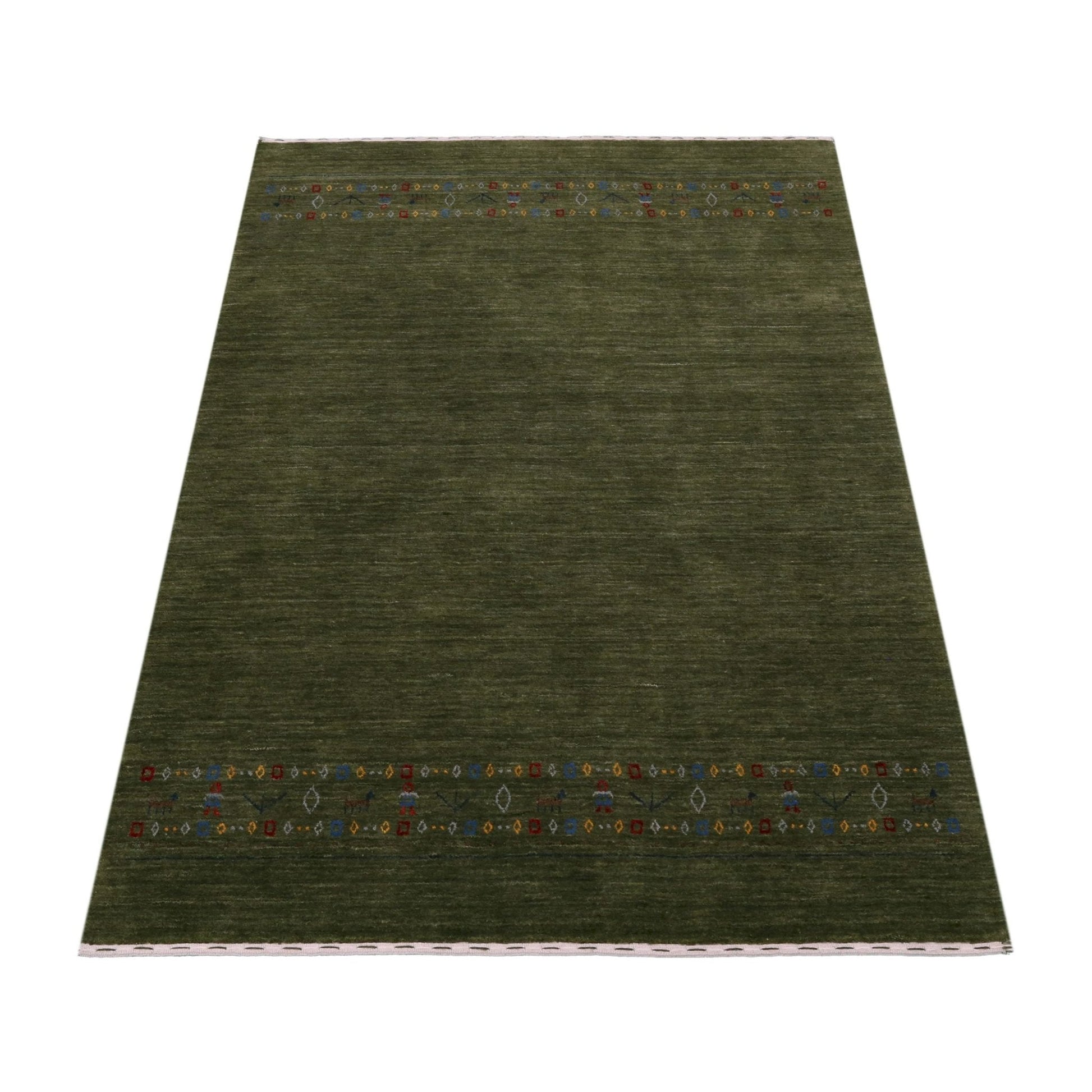 Green Contemporary Design Hand Loomed Wool Area Rug.