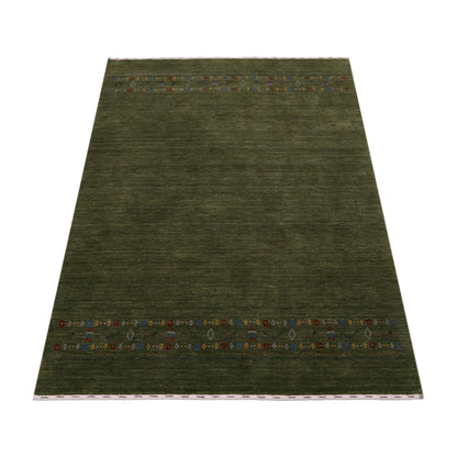 Green Contemporary Design Hand Loomed Wool Area Rug.