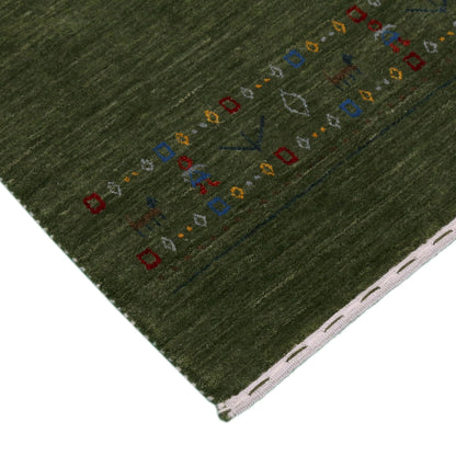 Green Contemporary Design Hand Loomed Wool Area Rug.