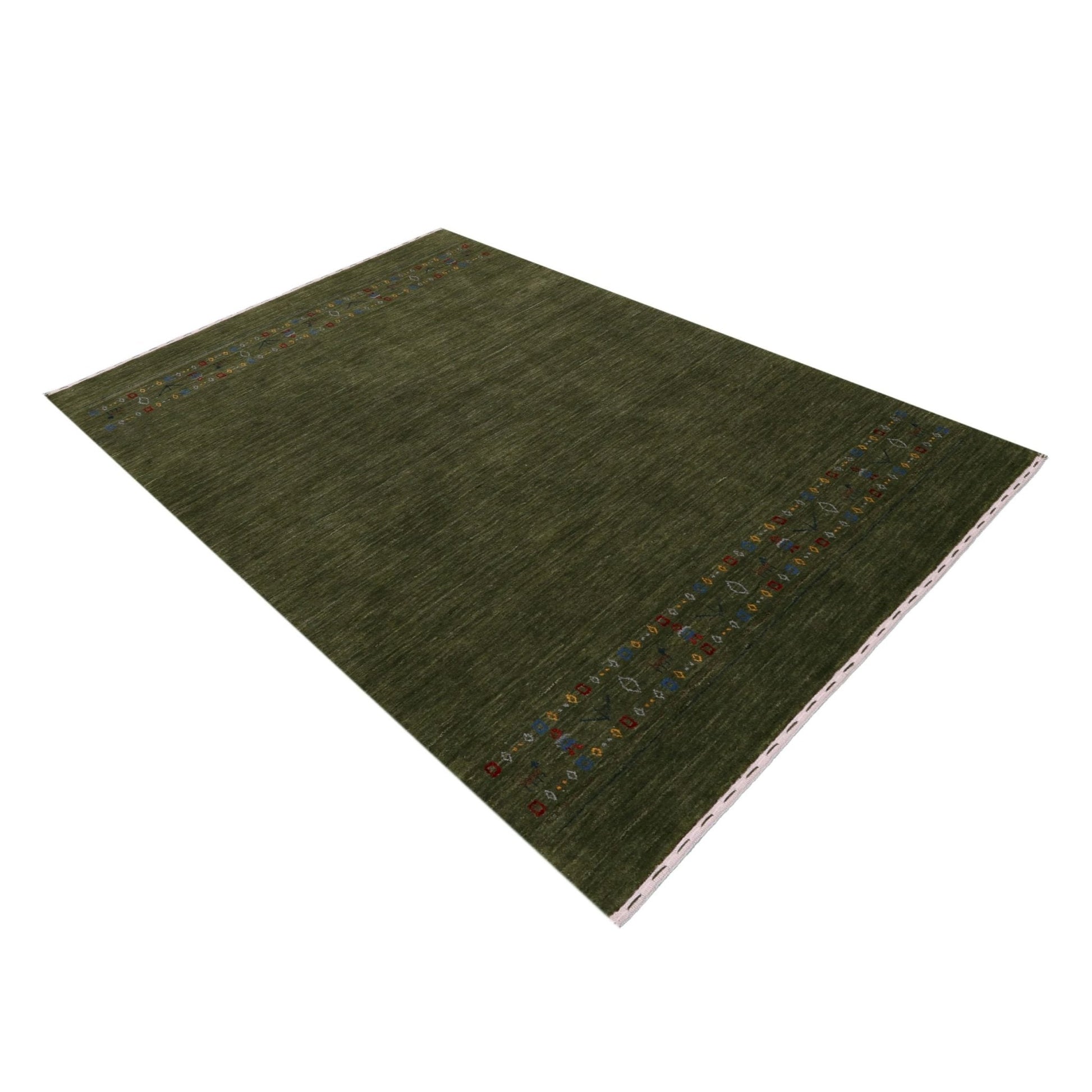 Green Contemporary Design Hand Loomed Wool Area Rug.