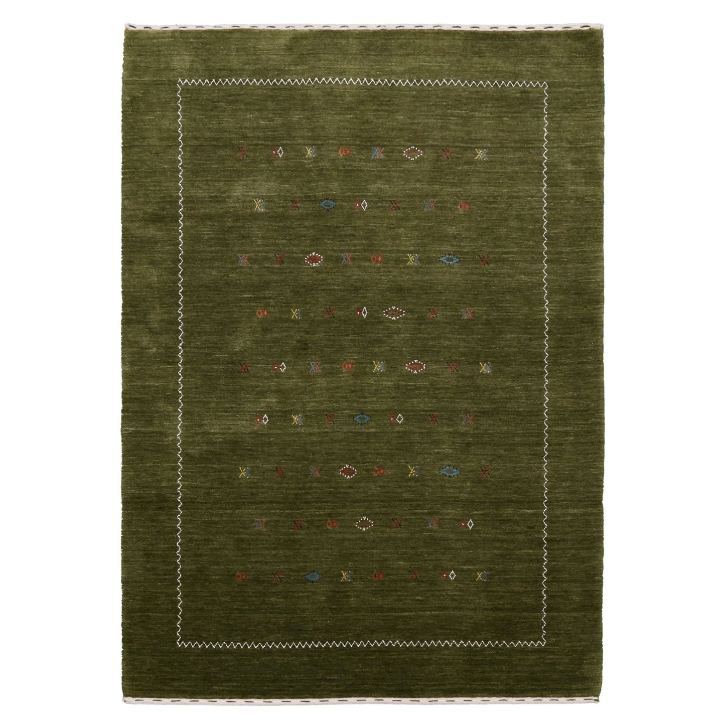 Green Modern Design Hand Loomed Wool Area Rug.