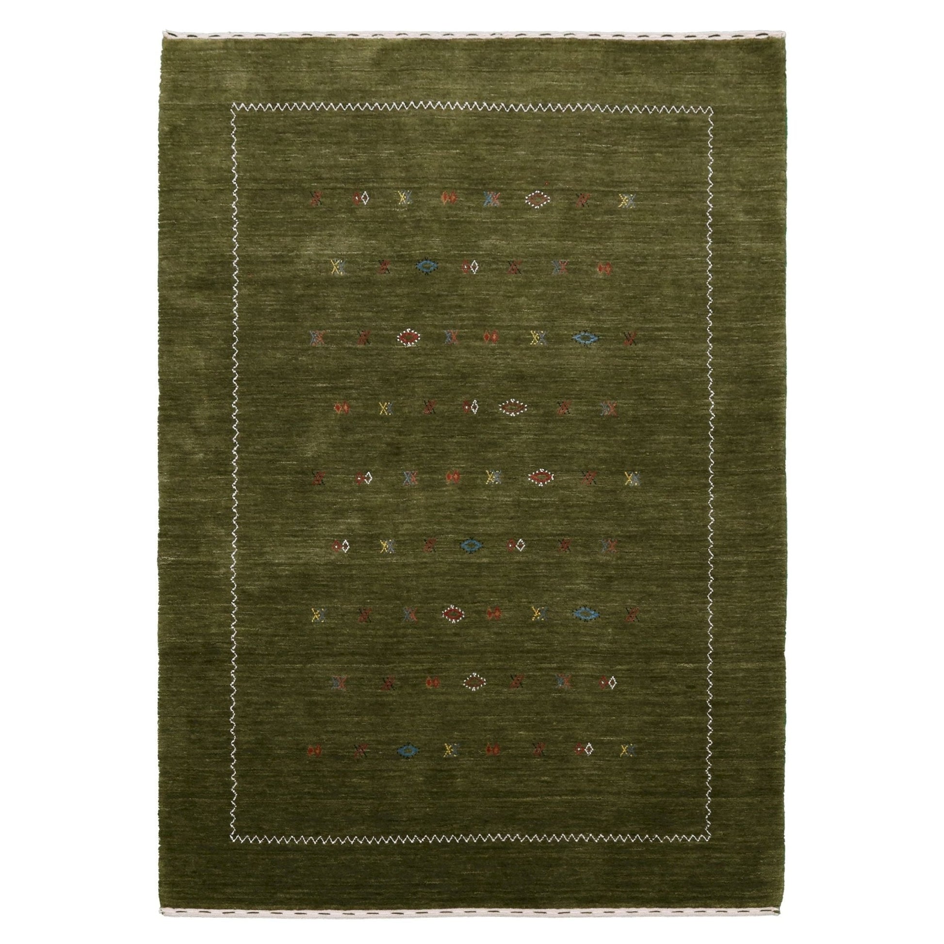 Green Modern Design Hand Loomed Wool Area Rug.