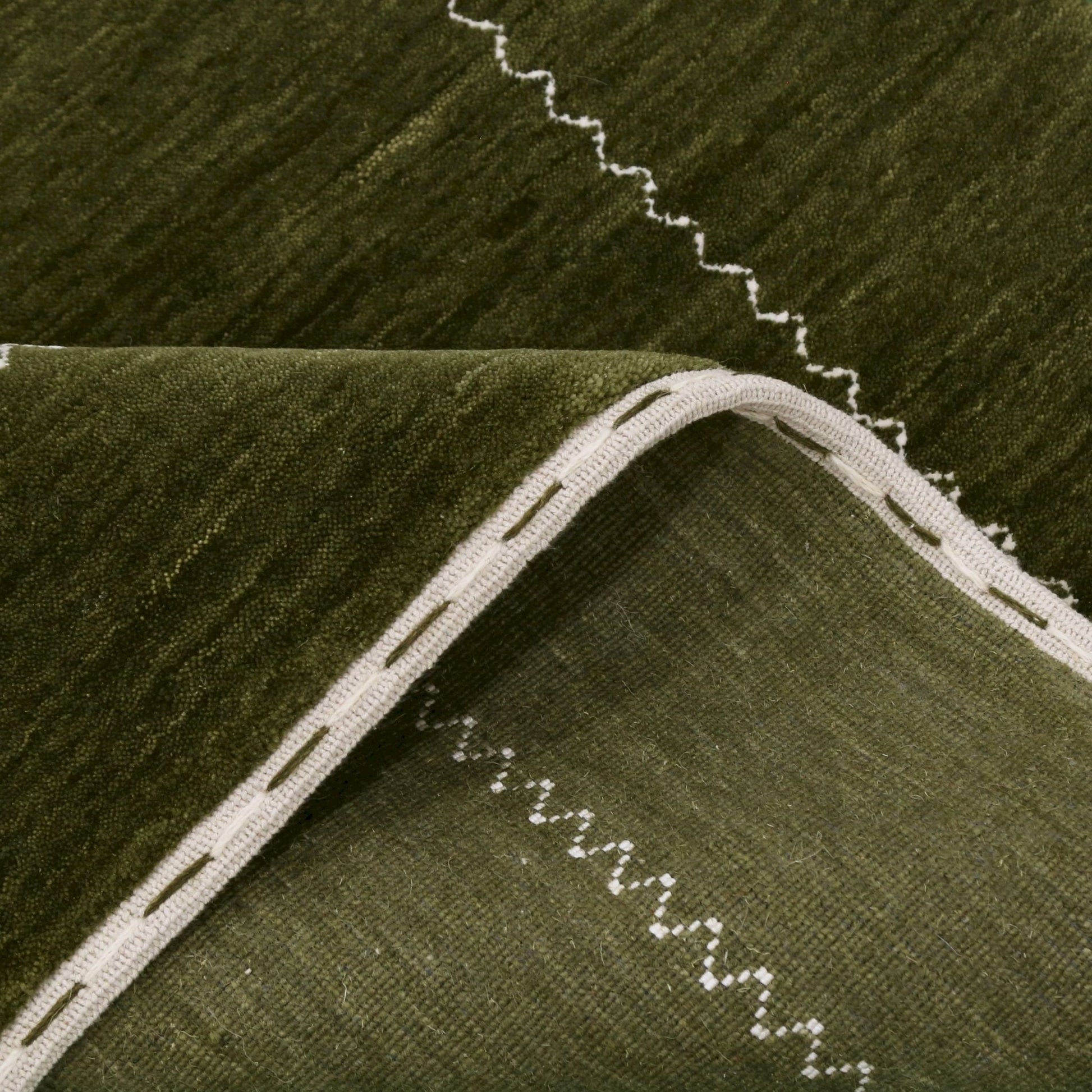 Green Modern Design Hand Loomed Wool Area Rug.