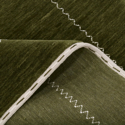 Green Modern Design Hand Loomed Wool Area Rug.