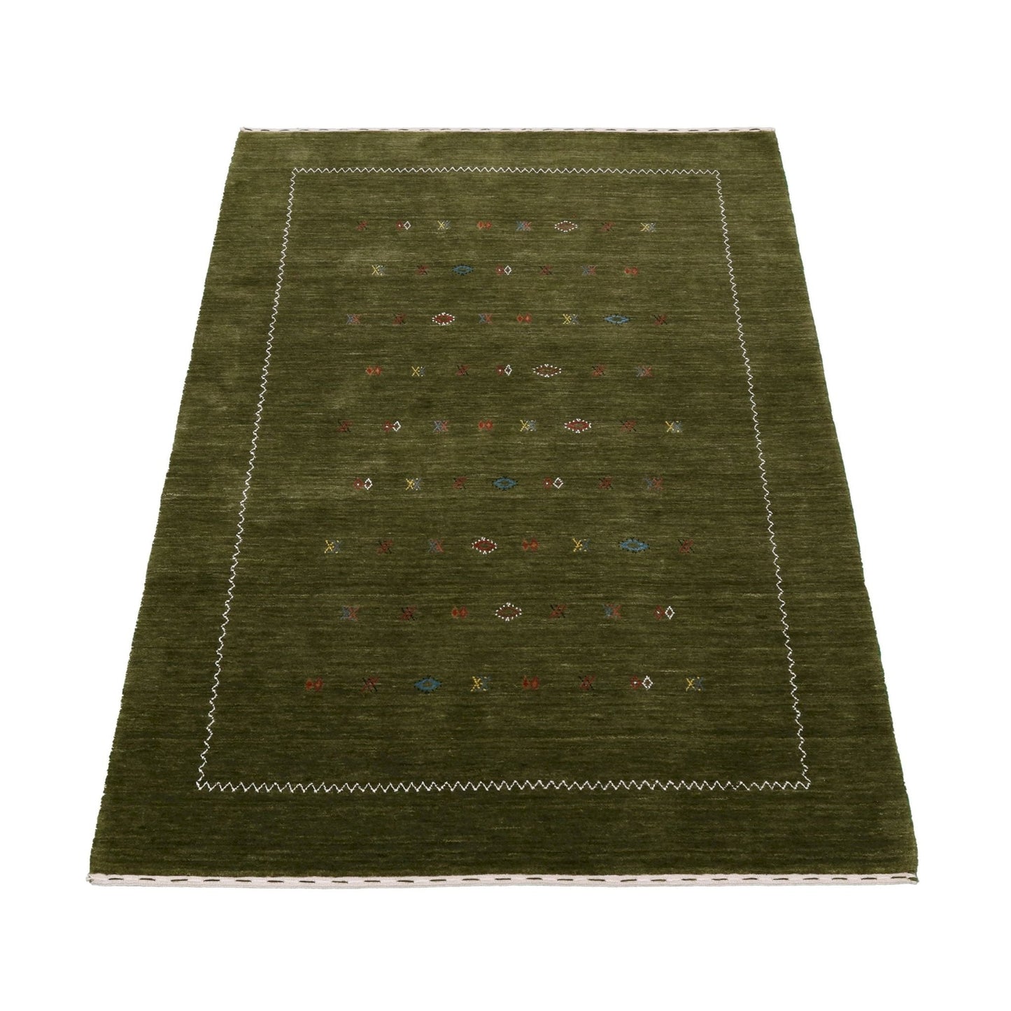 Green Modern Design Hand Loomed Wool Area Rug.