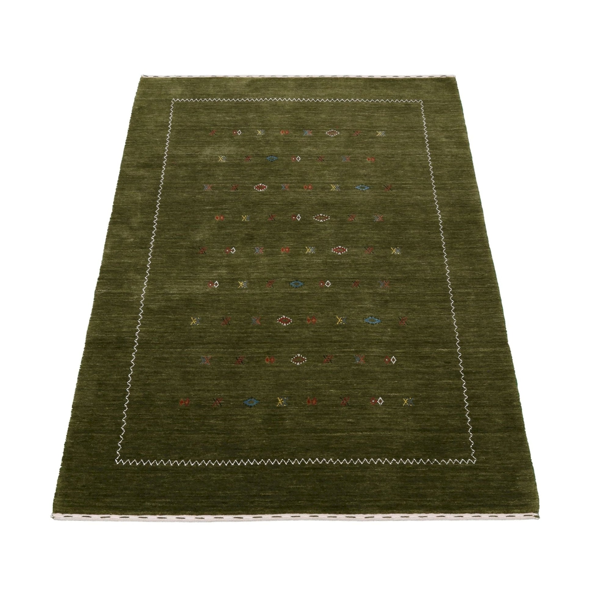 Green Modern Design Hand Loomed Wool Area Rug.