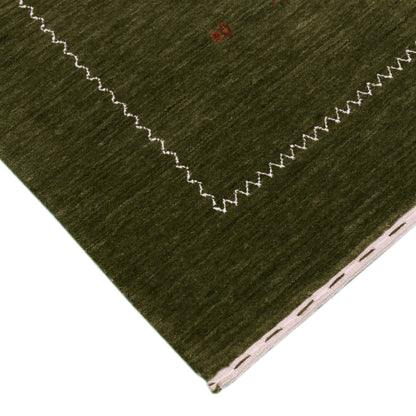 Green Modern Design Hand Loomed Wool Area Rug.