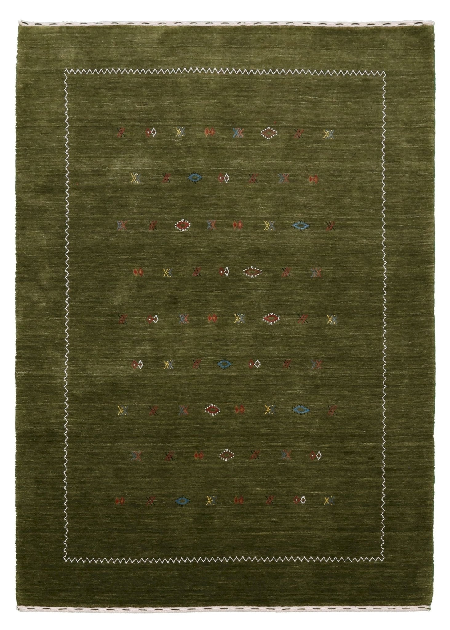 Green Modern Design Hand Loomed Wool Area Rug.