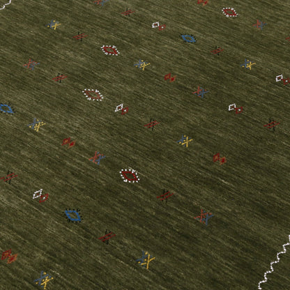Green Modern Design Hand Loomed Wool Area Rug.