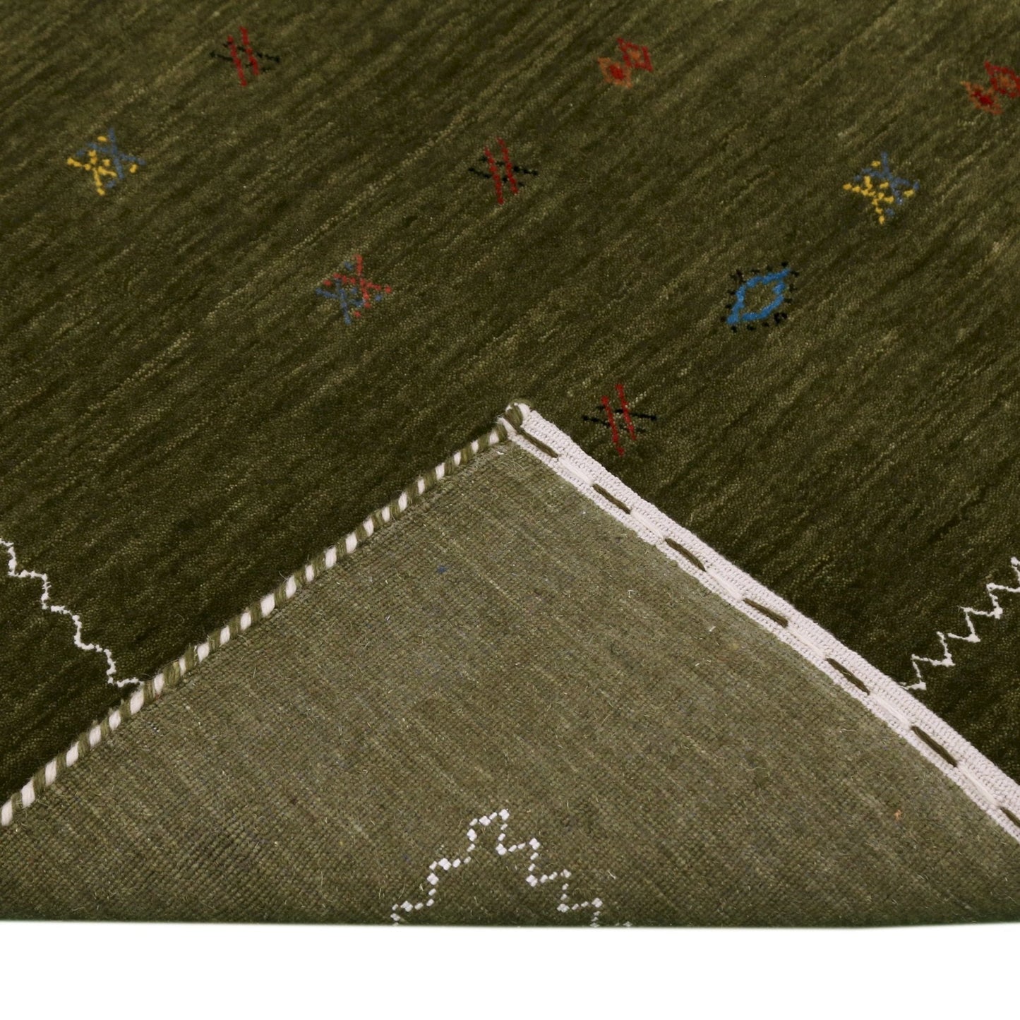 Green Modern Design Hand Loomed Wool Area Rug.