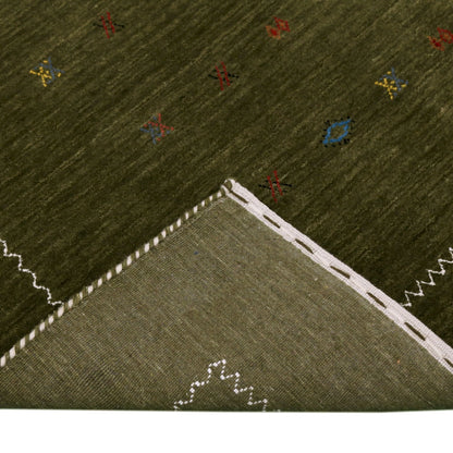 Green Modern Design Hand Loomed Wool Area Rug.
