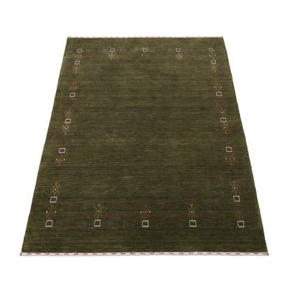 Green Tribal Border Design Hand Loomed Wool Area Rug