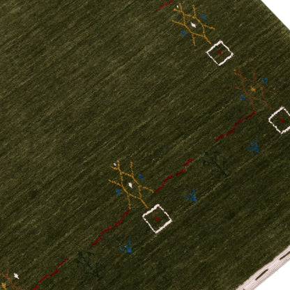 Green Tribal Border Design Hand Loomed Wool Area Rug