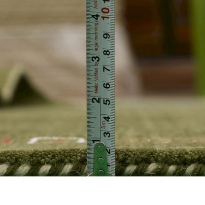 Green Tribal Border Design Hand Loomed Wool Area Rug