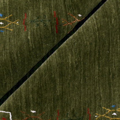 Green Tribal Border Design Hand Loomed Wool Area Rug.