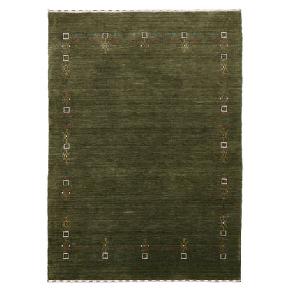 Green Tribal Border Design Hand Loomed Wool Area Rug