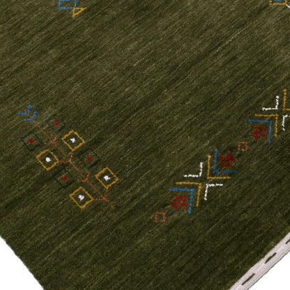 Green Tribal Center Medallion Hand Loomed Wool Area Rug