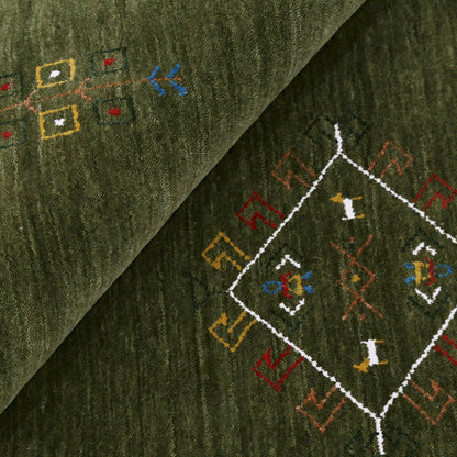 Green Tribal Center Medallion Hand Loomed Wool Area Rug.