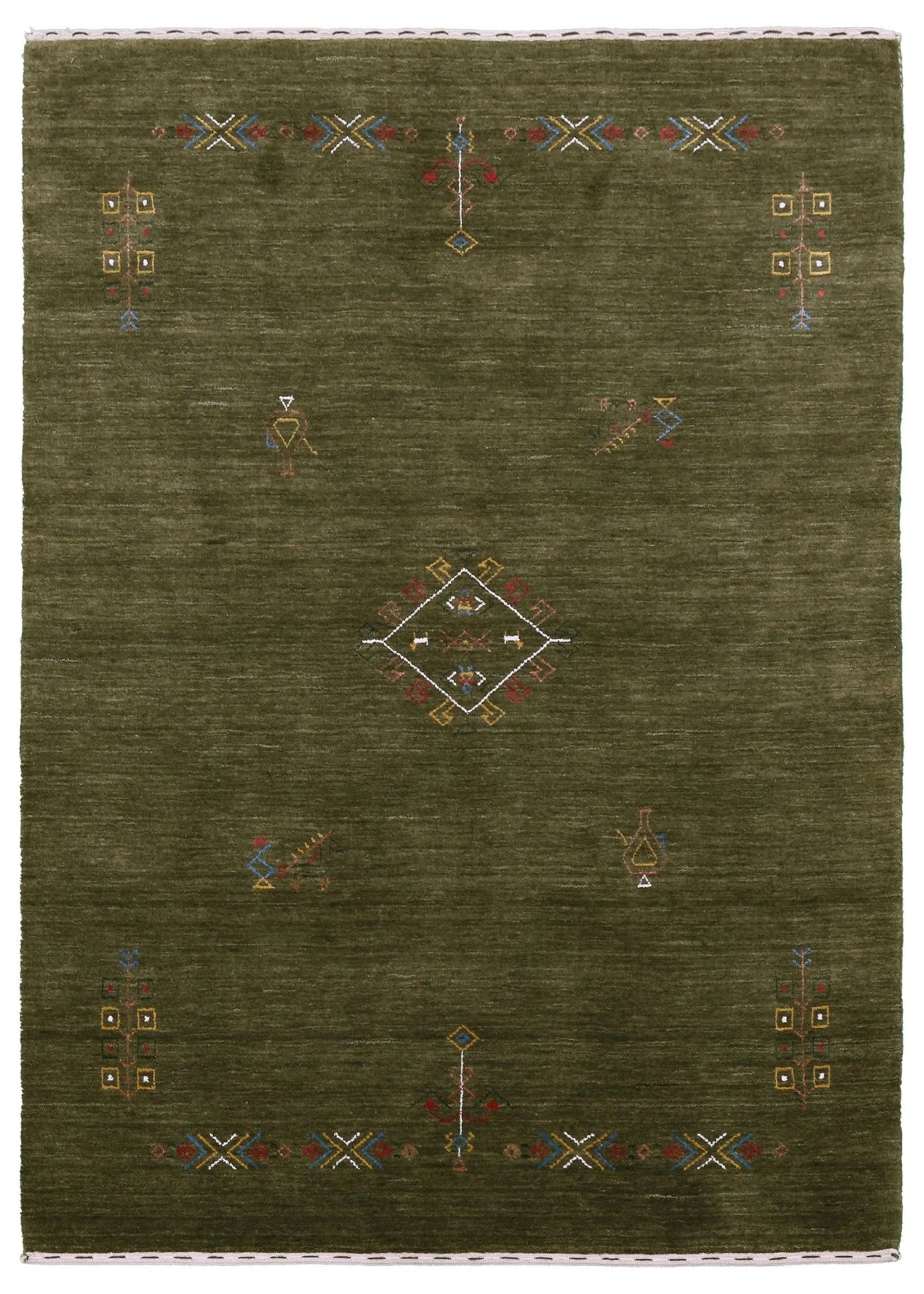 Green Tribal Center Medallion Hand Loomed Wool Area Rug