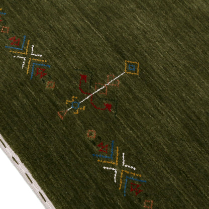 Green Tribal Center Medallion Hand Loomed Wool Area Rug