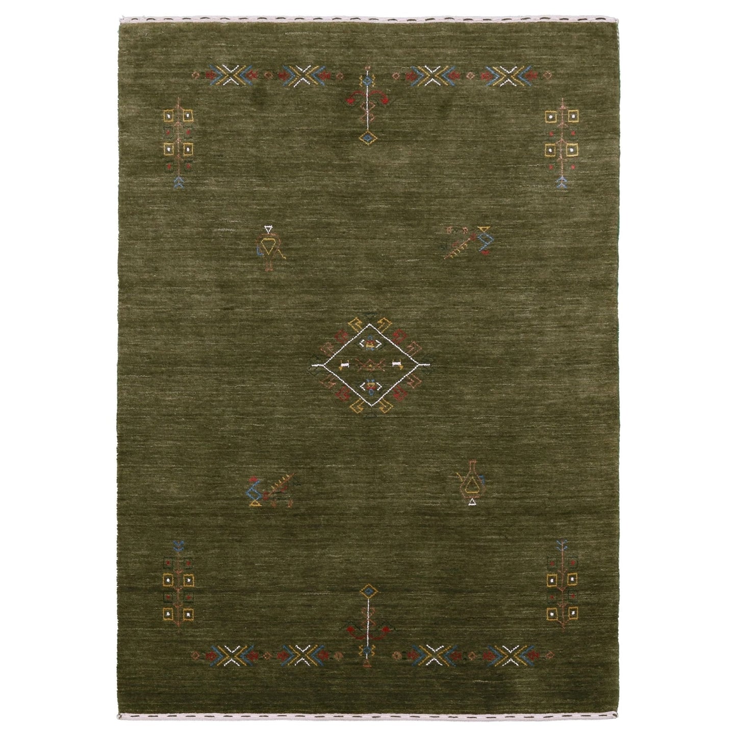 Green Tribal Center Medallion Hand Loomed Wool Area Rug