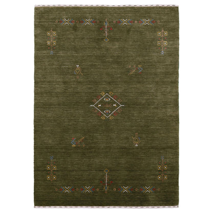 Green Tribal Center Medallion Hand Loomed Wool Area Rug