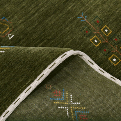 Green Tribal Center Medallion Hand Loomed Wool Area Rug