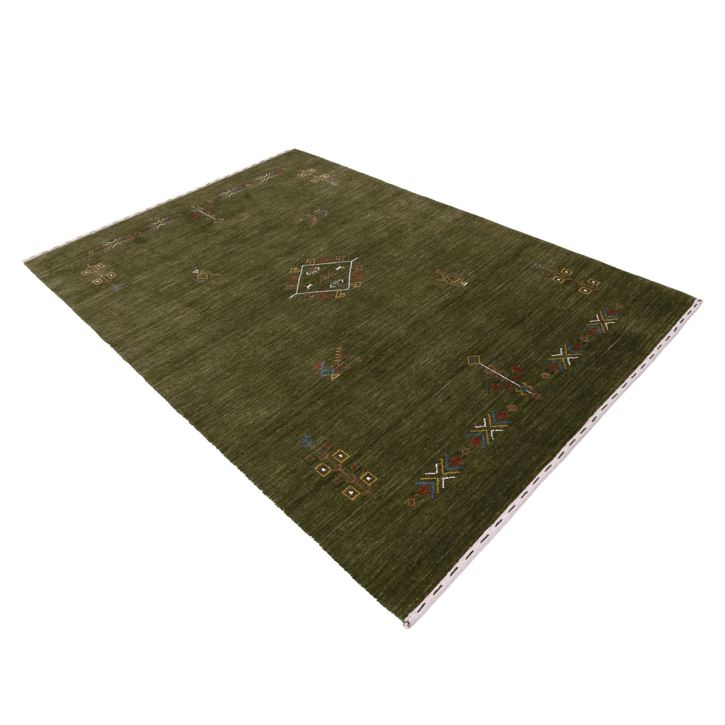 Green Tribal Center Medallion Hand Loomed Wool Area Rug