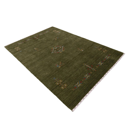 Green Tribal Center Medallion Hand Loomed Wool Area Rug