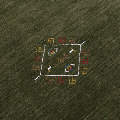 Green Tribal Center Medallion Hand Loomed Wool Area Rug.