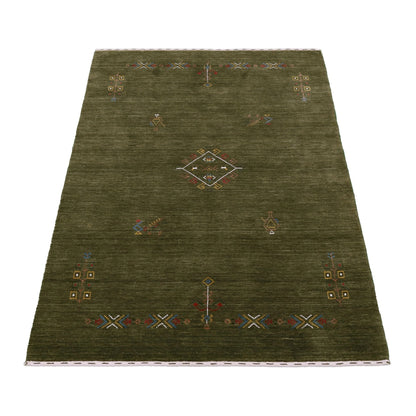 Green Tribal Center Medallion Hand Loomed Wool Area Rug