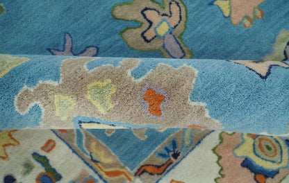 Ready to Ship Hand Tufted Blue and Ivory Modern Colorful Oushak Rug, Kids, Living Room Rug