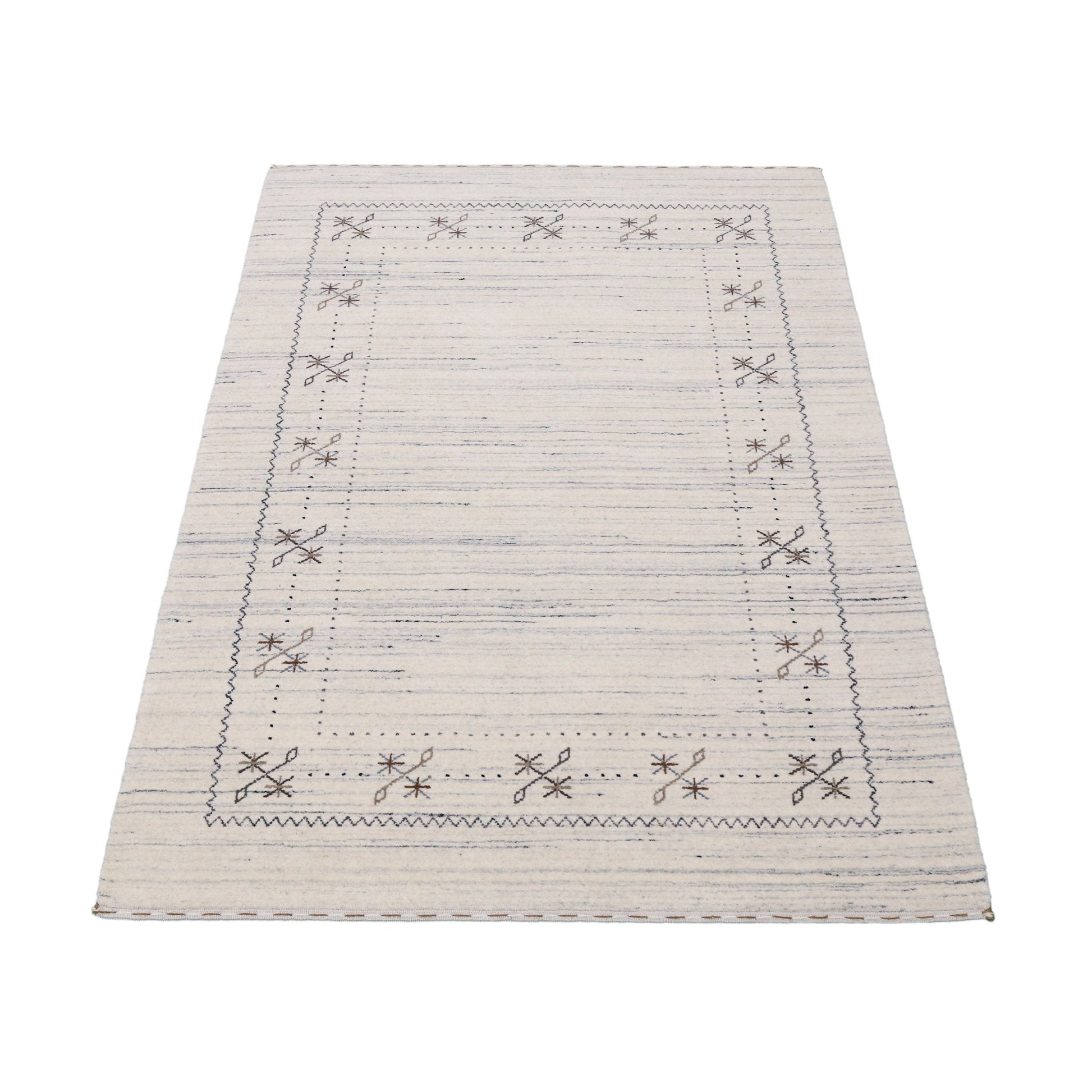 Ivory Gabbeh Border Design Hand Loomed Wool Rug.