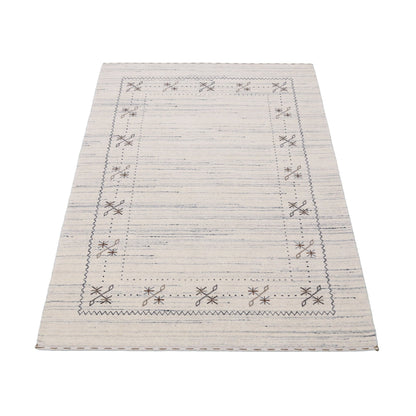 Ivory Gabbeh Border Design Hand Loomed Wool Rug.