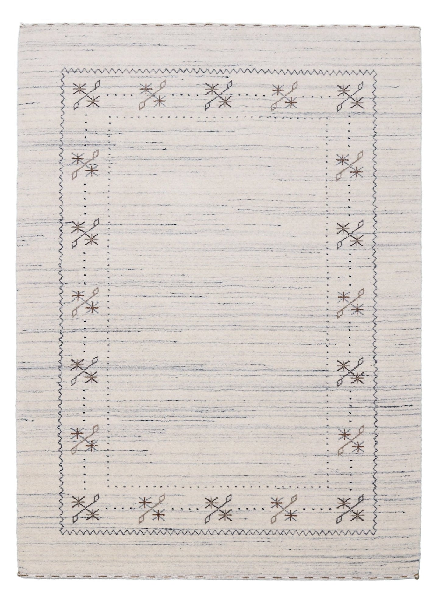 Ivory Gabbeh Border Design Hand Loomed Wool Rug.