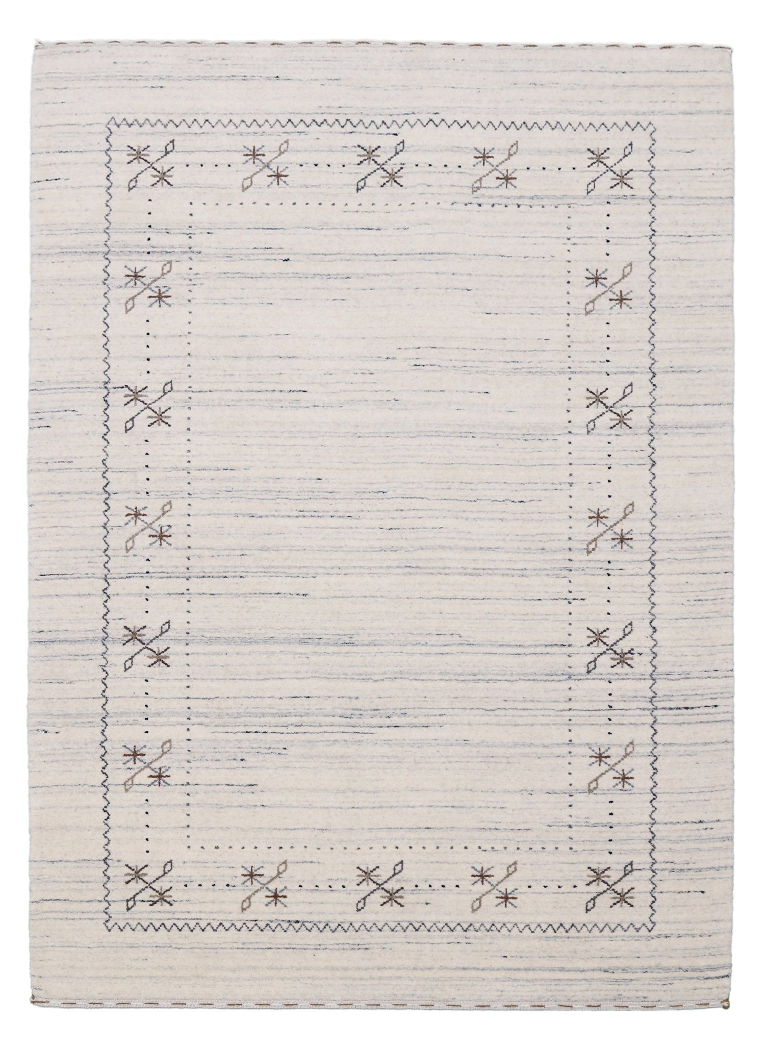 Ivory Gabbeh Border Design Hand Loomed Wool Rug.