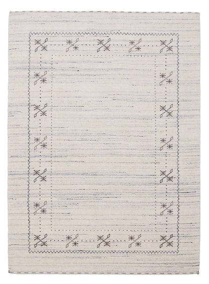 Ivory Gabbeh Border Design Hand Loomed Wool Rug.