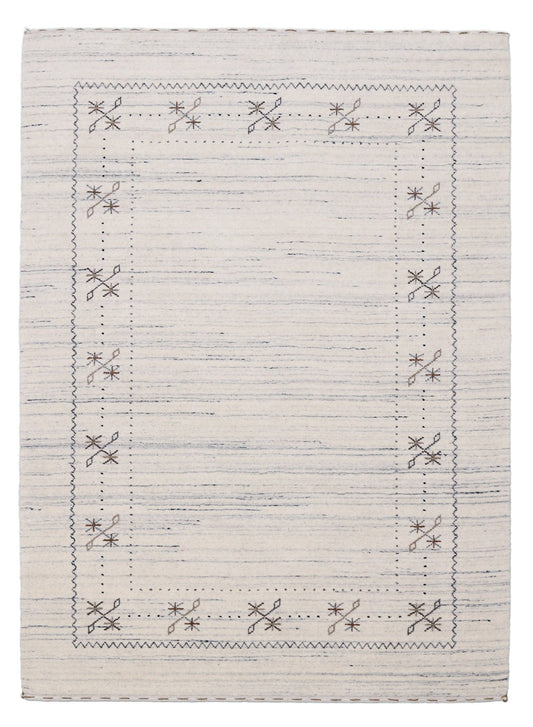 Ivory Gabbeh Border Design Hand Loomed Wool Rug.