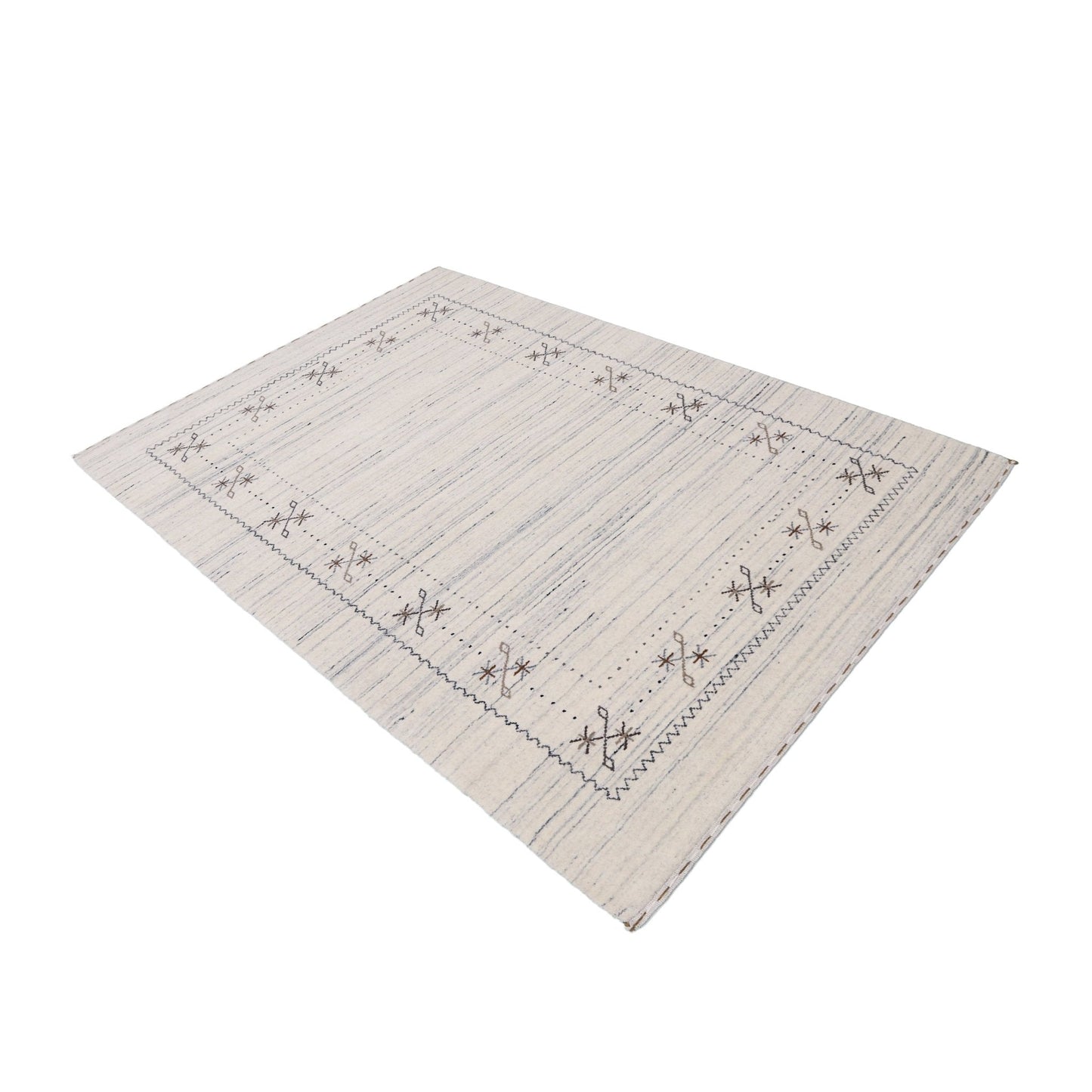Ivory Gabbeh Border Design Hand Loomed Wool Rug.