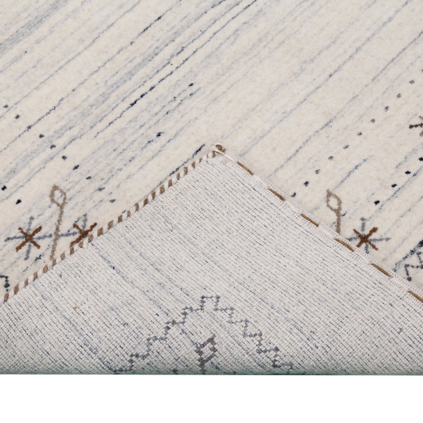 Ivory Gabbeh Border Design Hand Loomed Wool Rug.